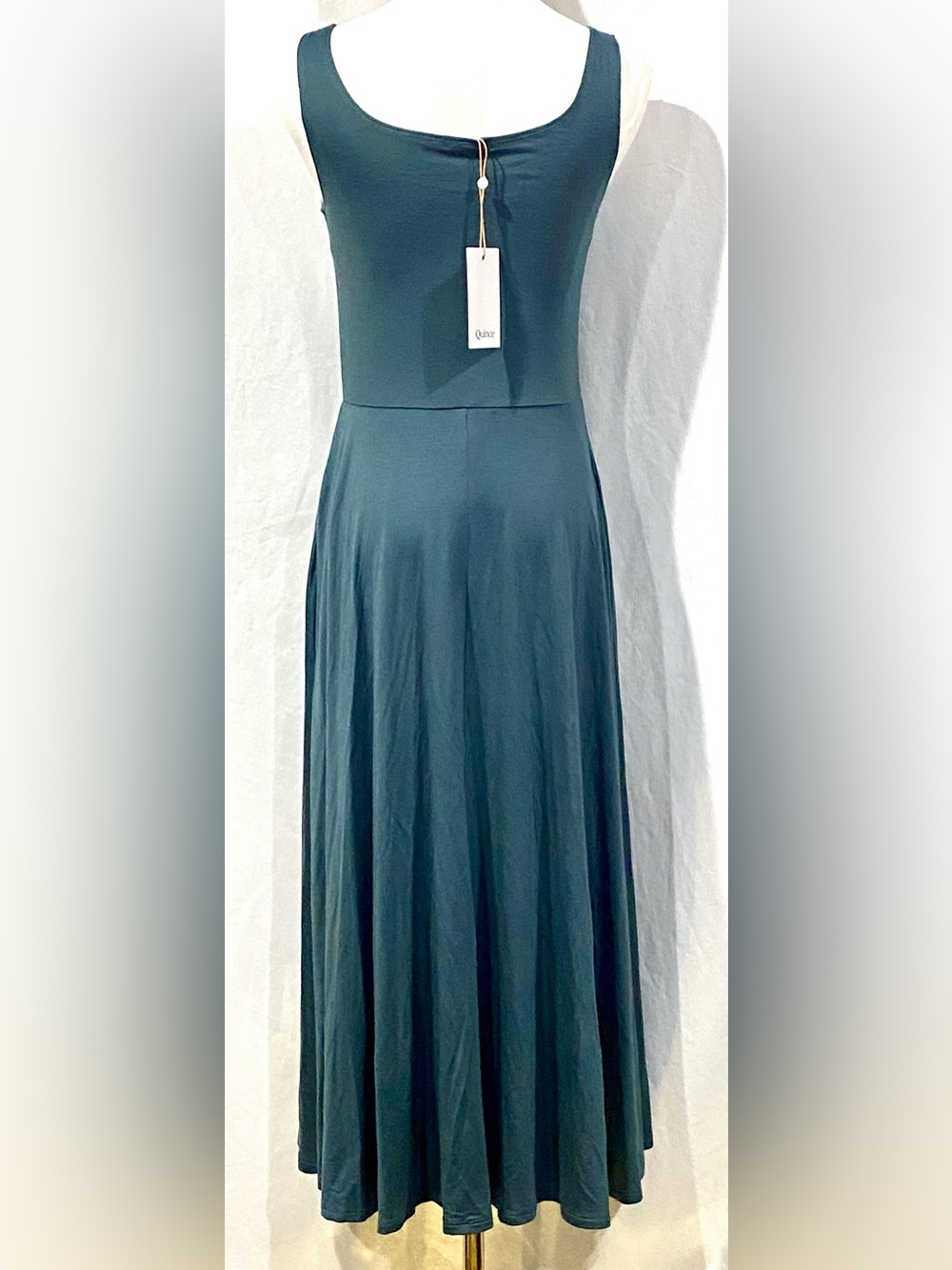 Quince Tencel Jersey Fit & Flare Midi Dress Dark Olive, New With Tags Sz. M - Picture 3 of 9
